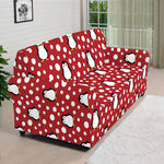 Red Snow Penguin Pattern Print Sofa Cover