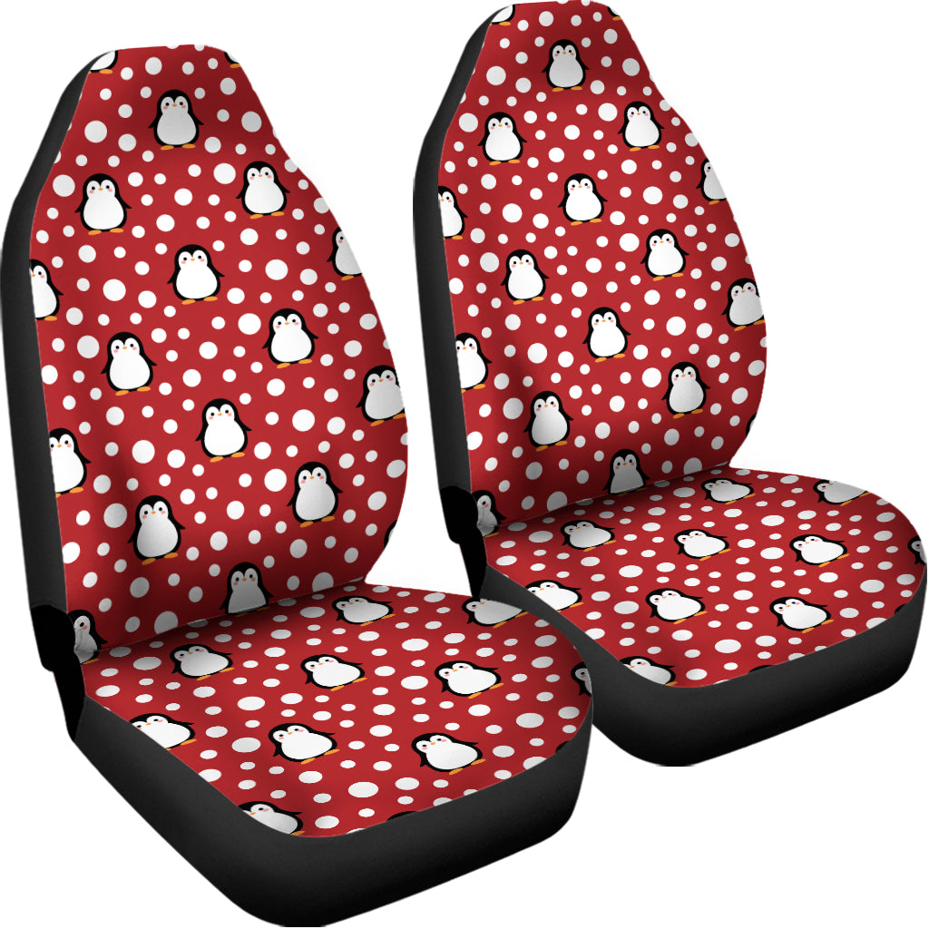 Red Snow Penguin Pattern Print Universal Fit Car Seat Covers