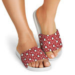 Red Snow Penguin Pattern Print White Slide Sandals