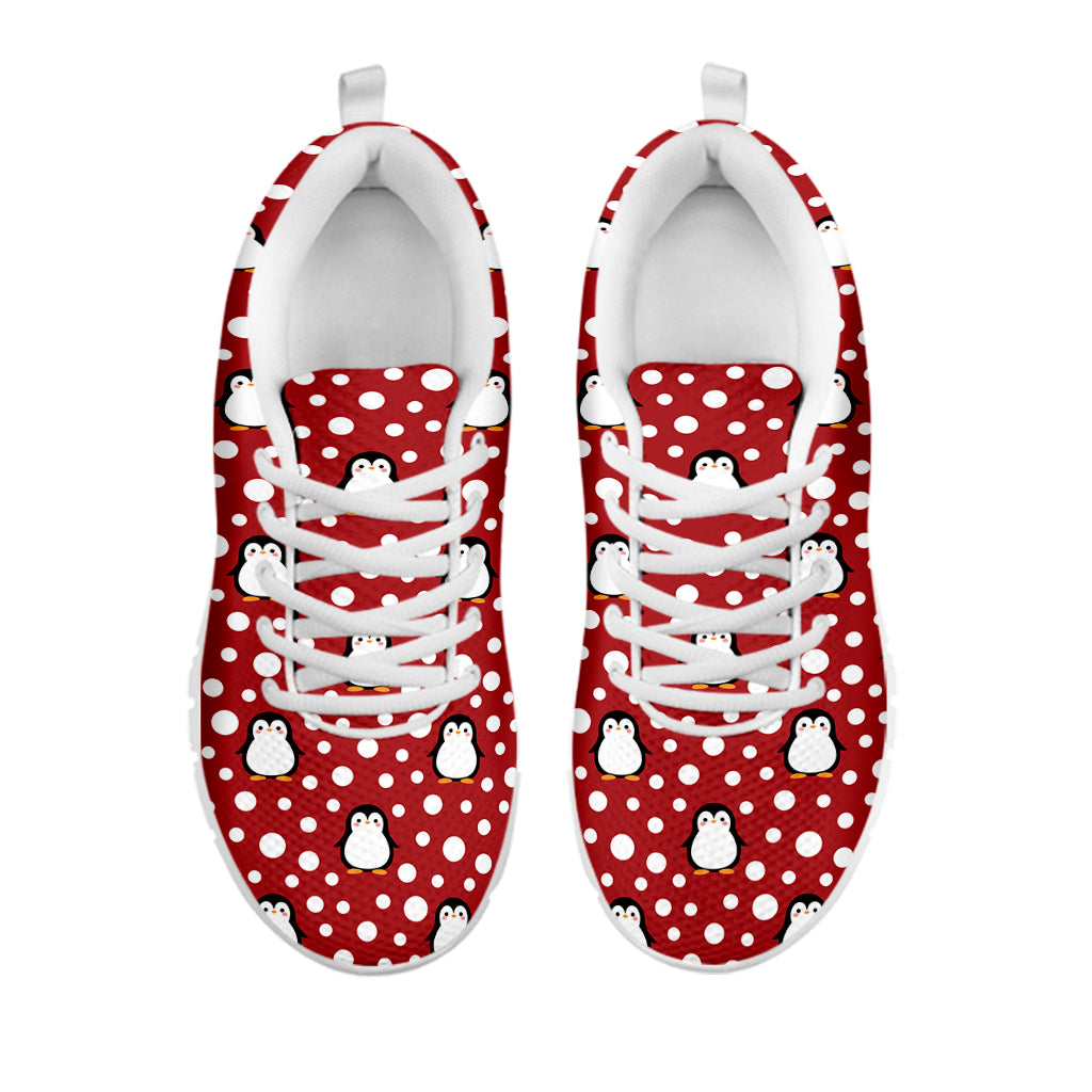 Red Snow Penguin Pattern Print White Sneakers