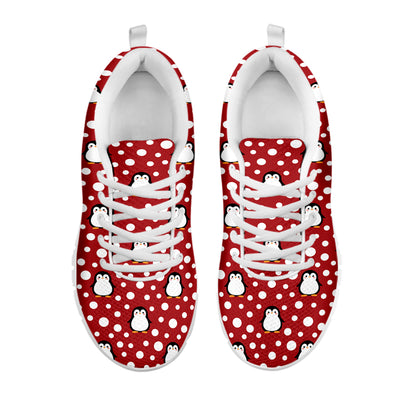 Red Snow Penguin Pattern Print White Sneakers