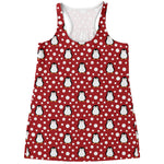Red Snow Penguin Pattern Print Women's Racerback Tank Top