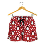 Red Snow Penguin Pattern Print Women's Shorts