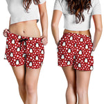 Red Snow Penguin Pattern Print Women's Shorts