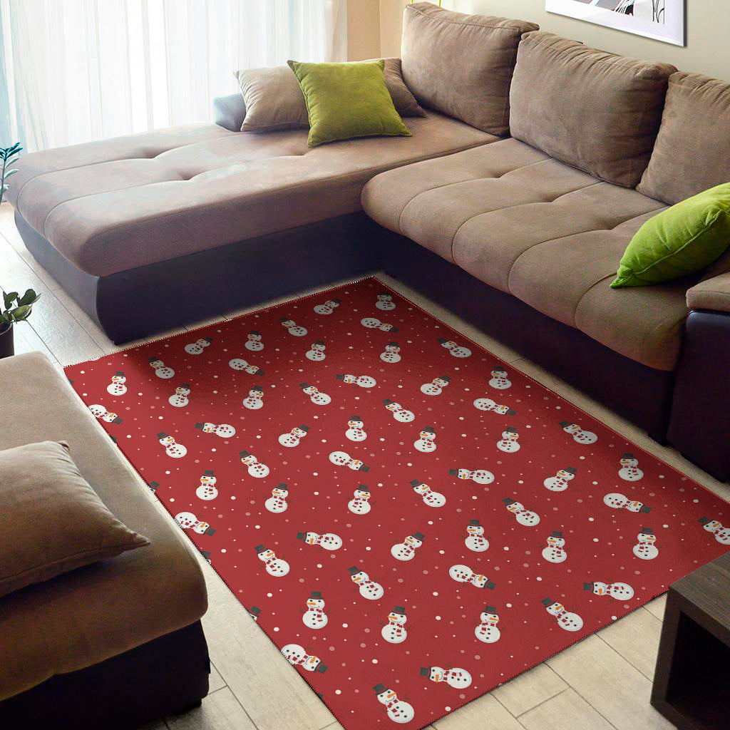 Red Snowman Pattern Print Area Rug