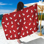 Red Snowman Pattern Print Beach Sarong Wrap