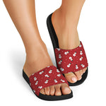 Red Snowman Pattern Print Black Slide Sandals