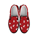 Red Snowman Pattern Print Black Slip On Shoes