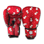 Red Snowman Pattern Print Boxing Gloves
