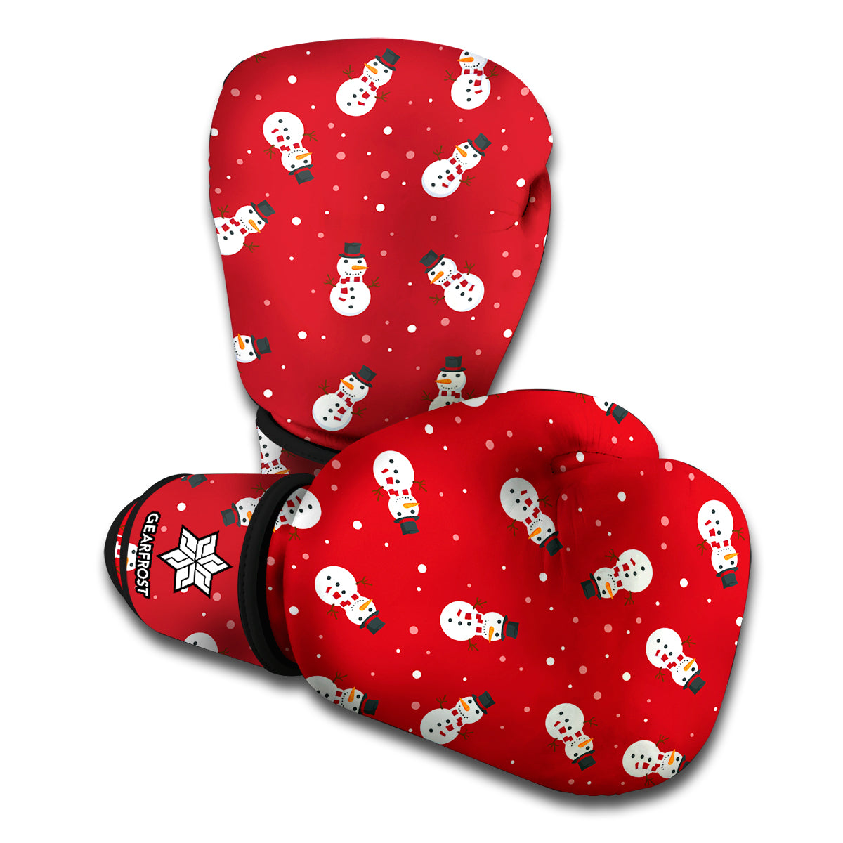 Red Snowman Pattern Print Boxing Gloves