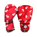 Red Snowman Pattern Print Boxing Gloves