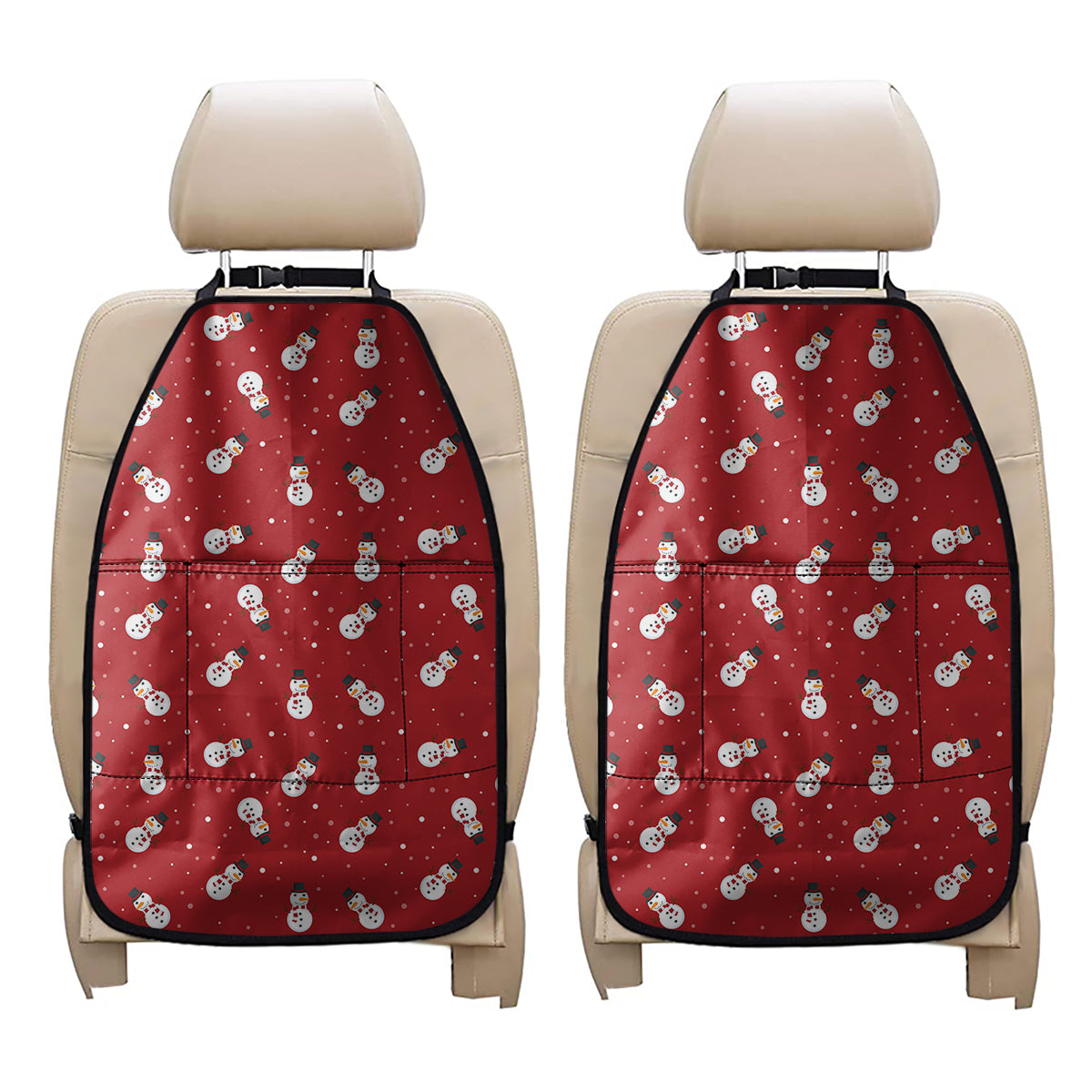 Red Snowman Pattern Print Car Seat Organizers