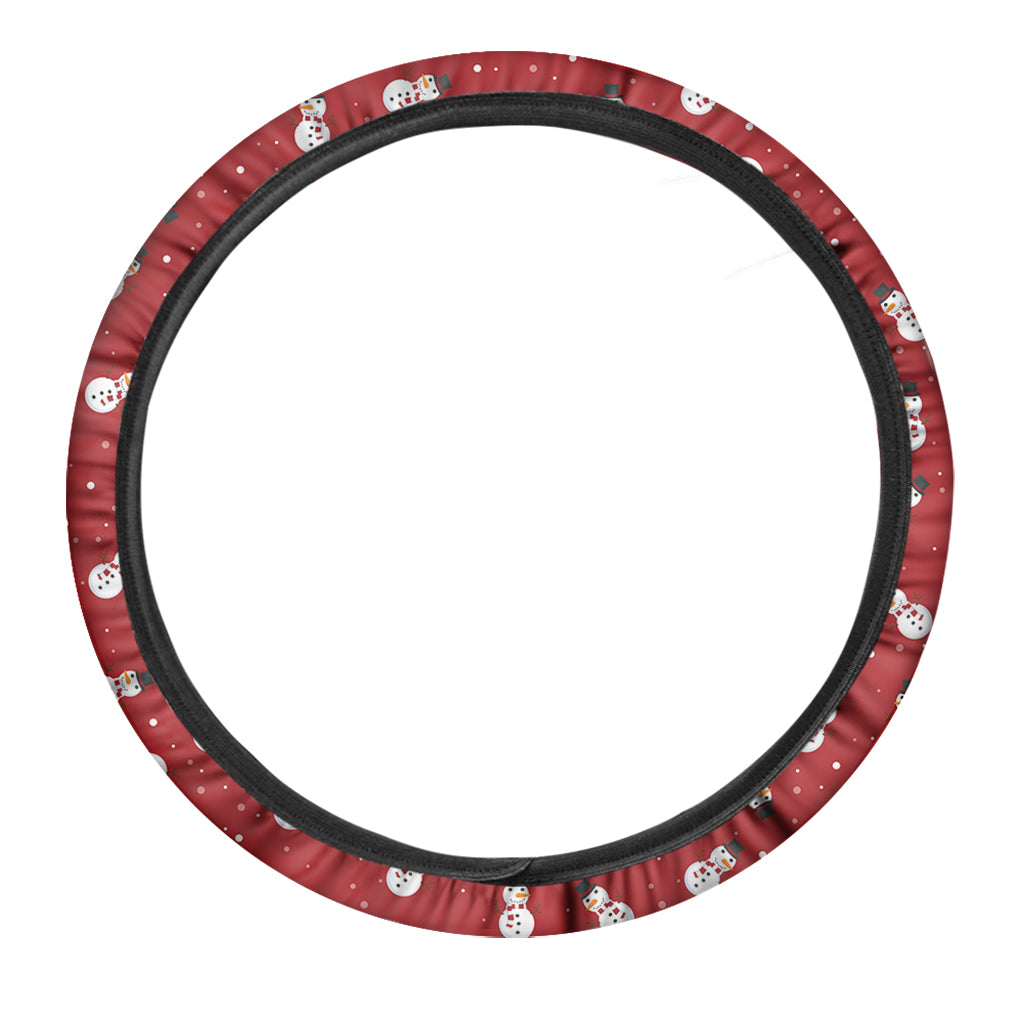 Red Snowman Pattern Print Car Steering Wheel Cover