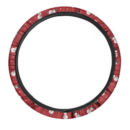 Red Snowman Pattern Print Car Steering Wheel Cover