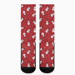 Red Snowman Pattern Print Crew Socks