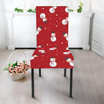 Red Snowman Pattern Print Dining Chair Slipcover