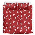 Red Snowman Pattern Print Duvet Cover Bedding Set