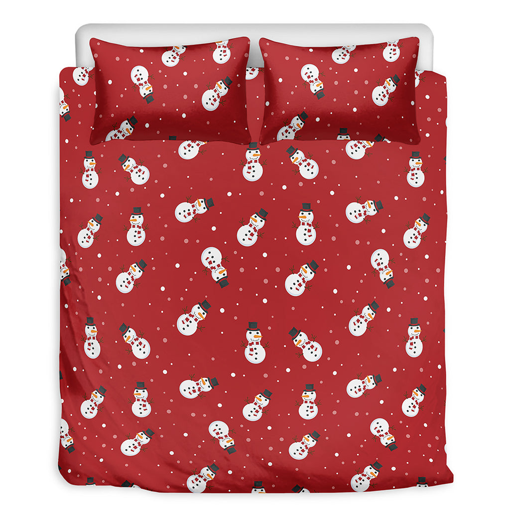 Red Snowman Pattern Print Duvet Cover Bedding Set