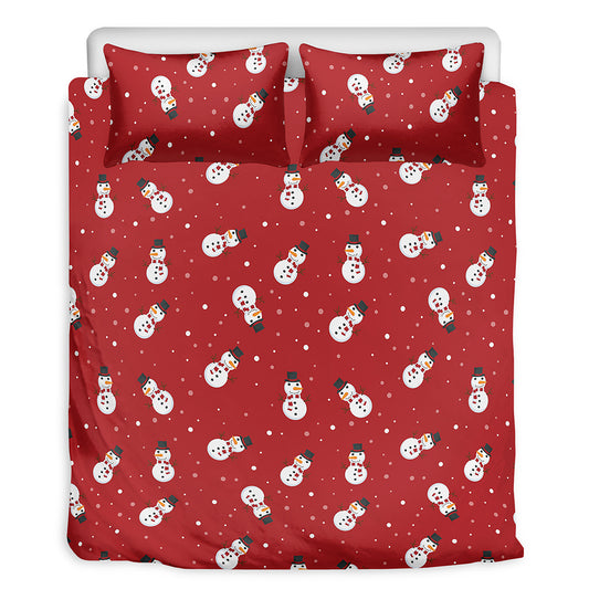 Red Snowman Pattern Print Duvet Cover Bedding Set
