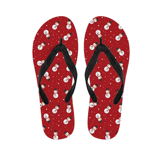 Red Snowman Pattern Print Flip Flops