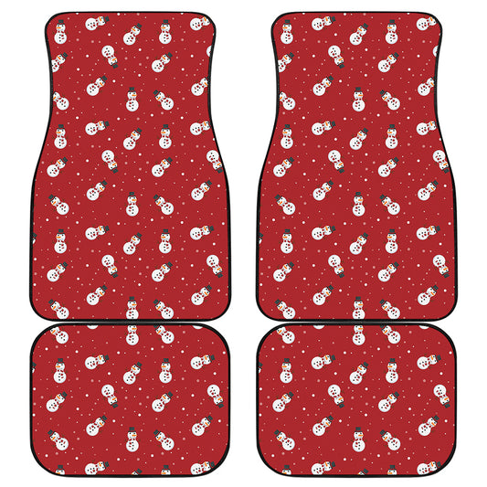 Red Snowman Pattern Print Front and Back Car Floor Mats