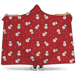 Red Snowman Pattern Print Hooded Blanket
