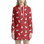 Red Snowman Pattern Print Hoodie Dress