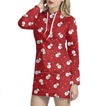 Red Snowman Pattern Print Hoodie Dress