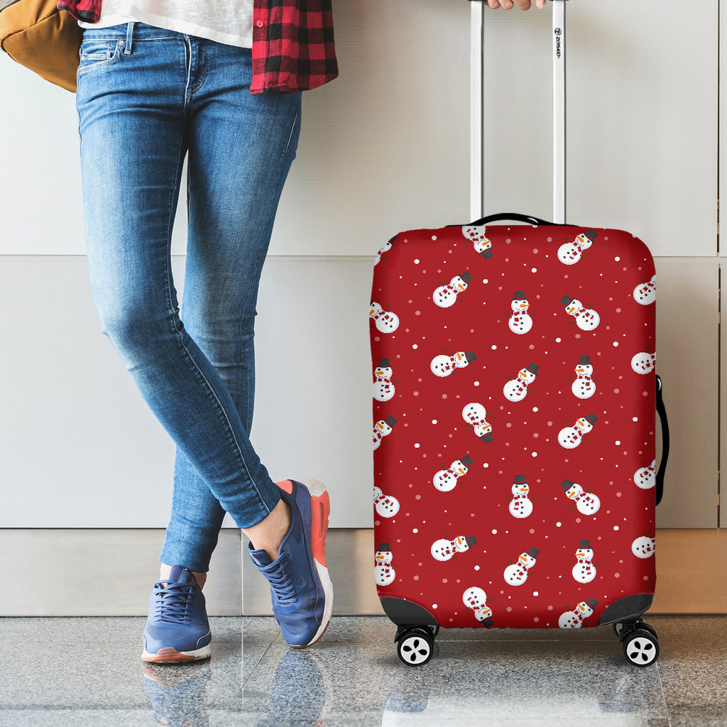 Red Snowman Pattern Print Luggage Cover