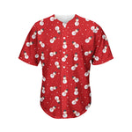 Red Snowman Pattern Print Men's Baseball Jersey