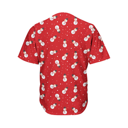 Red Snowman Pattern Print Men's Baseball Jersey