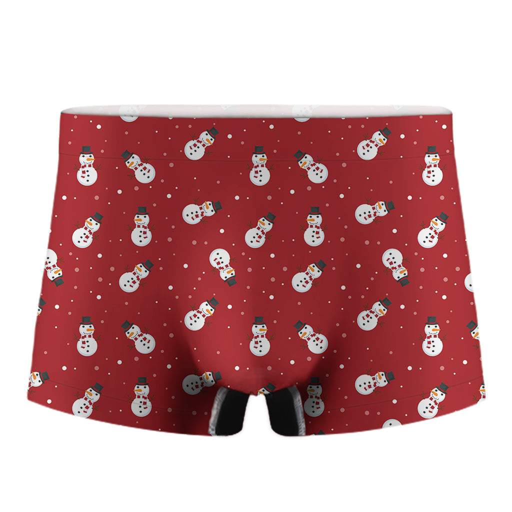 Red Snowman Pattern Print Men's Boxer Briefs