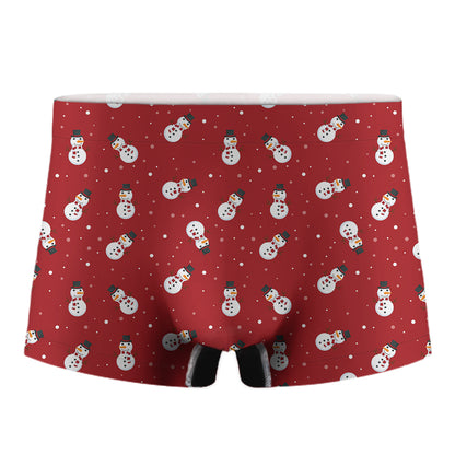 Red Snowman Pattern Print Men's Boxer Briefs