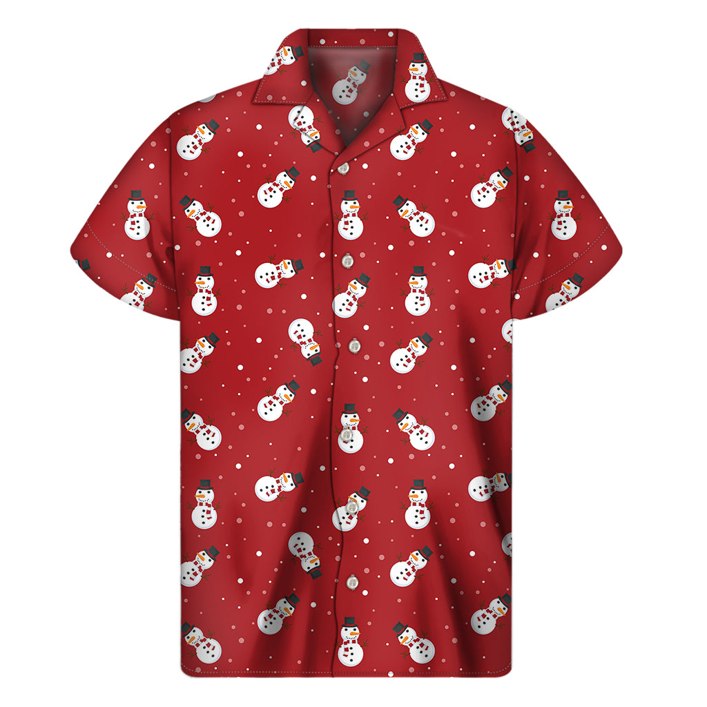 Red Snowman Pattern Print Men's Short Sleeve Shirt