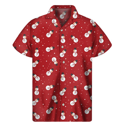Red Snowman Pattern Print Men's Short Sleeve Shirt