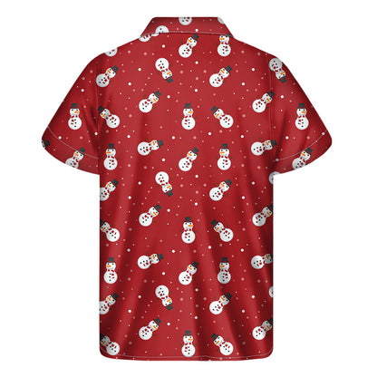 Red Snowman Pattern Print Men's Short Sleeve Shirt