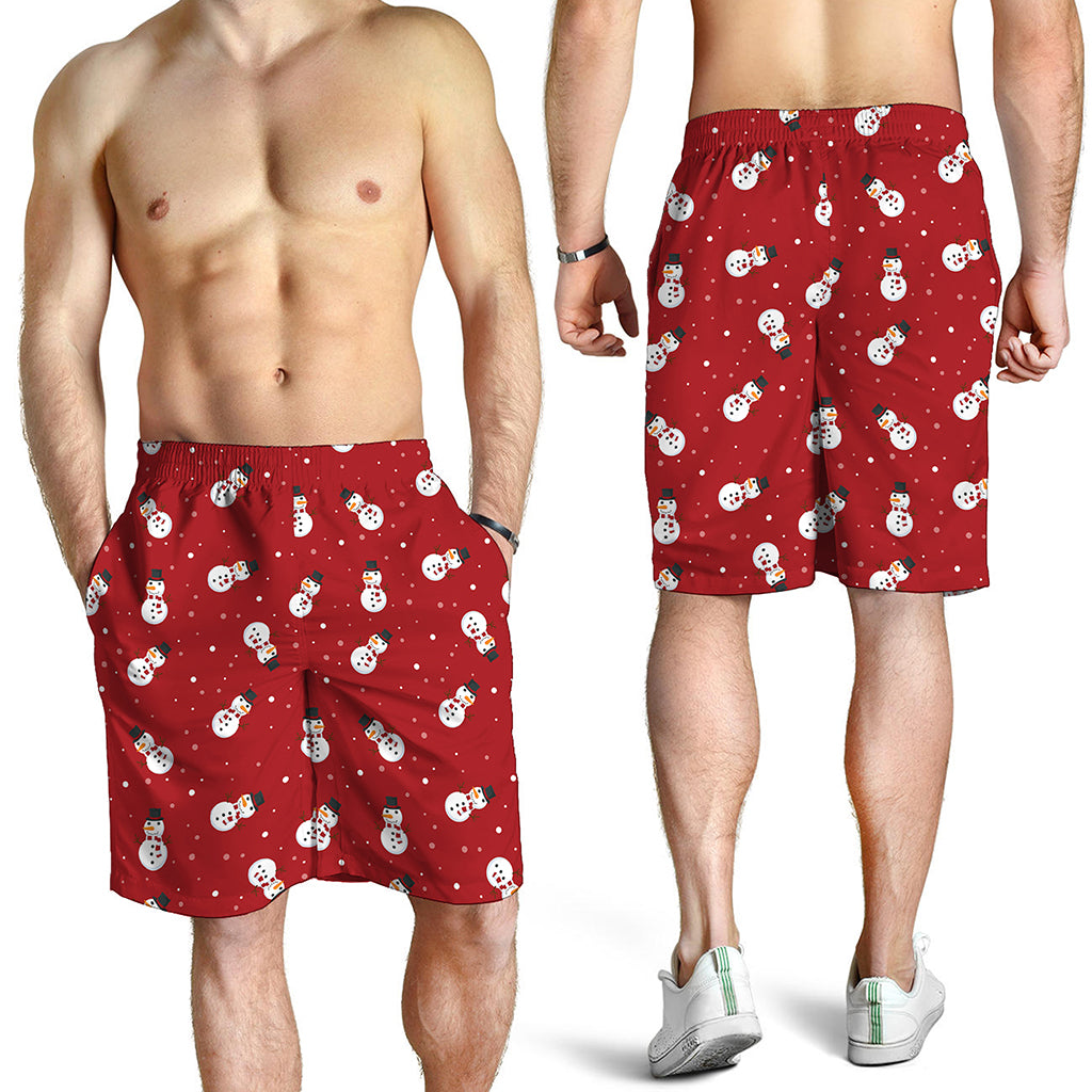 Red Snowman Pattern Print Men's Shorts