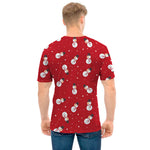 Red Snowman Pattern Print Men's T-Shirt