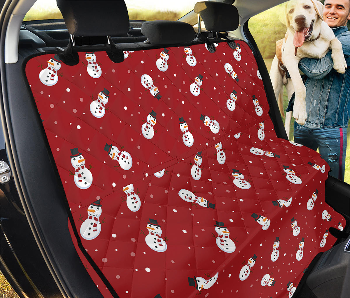 Red Snowman Pattern Print Pet Car Back Seat Cover