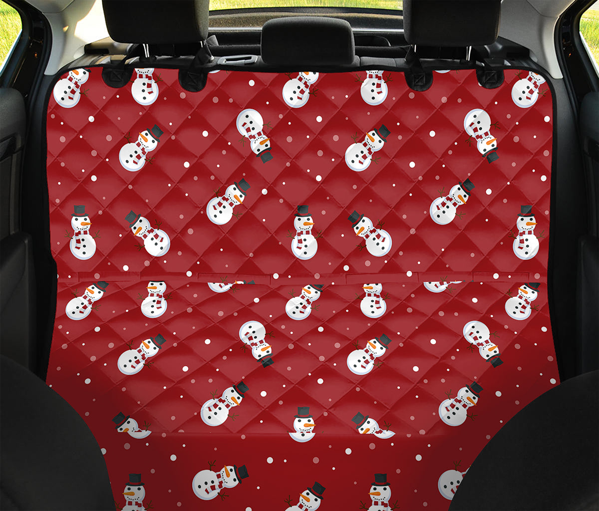 Red Snowman Pattern Print Pet Car Back Seat Cover
