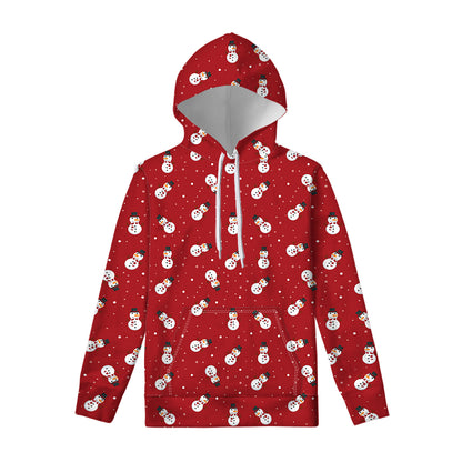Red Snowman Pattern Print Pullover Hoodie