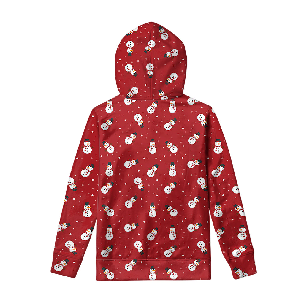 Red Snowman Pattern Print Pullover Hoodie