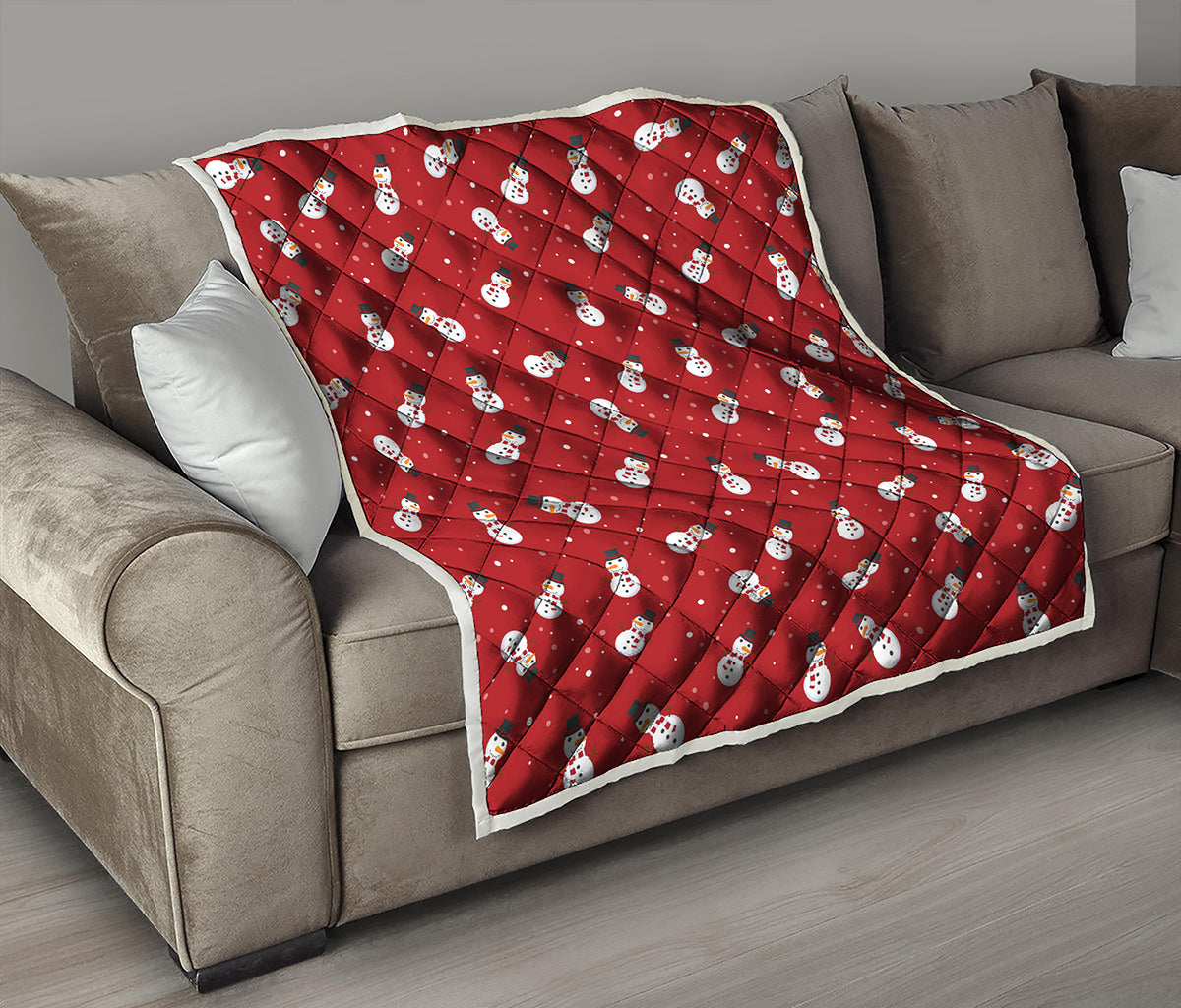 Red Snowman Pattern Print Quilt