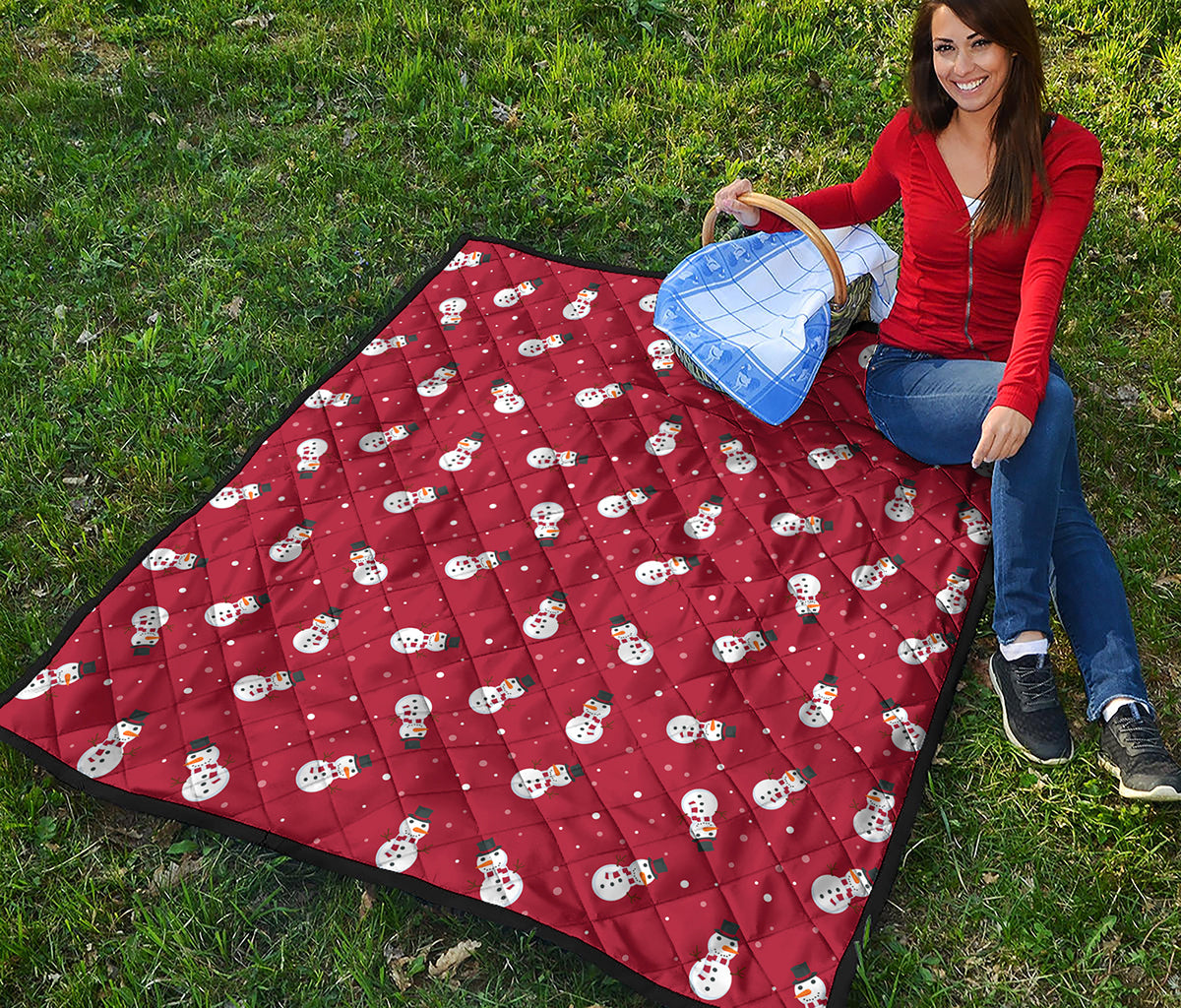 Red Snowman Pattern Print Quilt