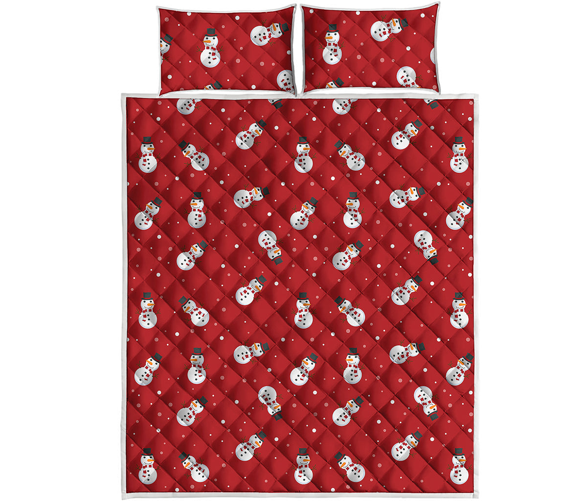 Red Snowman Pattern Print Quilt Bed Set