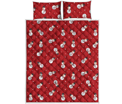 Red Snowman Pattern Print Quilt Bed Set