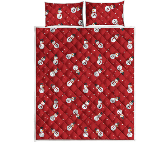 Red Snowman Pattern Print Quilt Bed Set