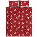 Red Snowman Pattern Print Quilt Bed Set