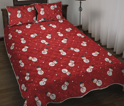 Red Snowman Pattern Print Quilt Bed Set