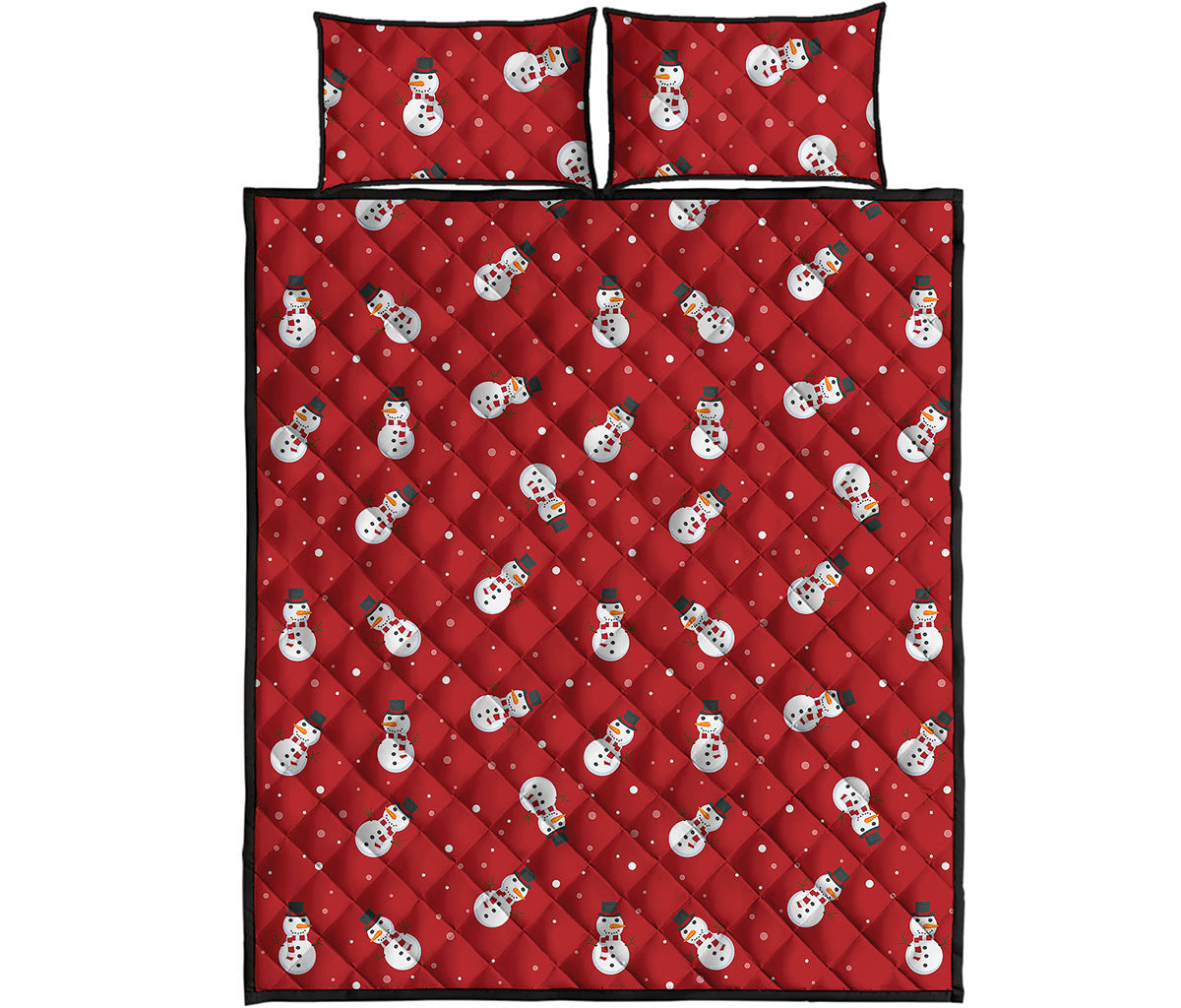 Red Snowman Pattern Print Quilt Bed Set